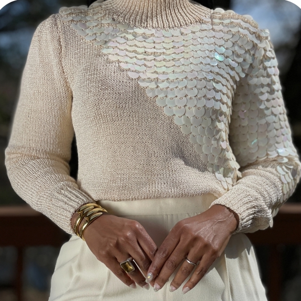 Peach Vintage Sequins Knit Sweater
